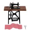 1:12 Scale Vintage Miniature Sewing Machine Table, Dollhouse Furniture for School, Home with Cloth and Scissors view 2