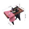 1:12 Scale Vintage Miniature Sewing Machine Table, Dollhouse Furniture for School, Home with Cloth and Scissors view 3