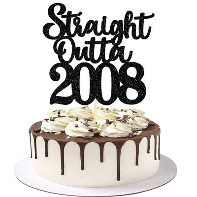 1 Pack 18th Birthday Cake Topper Glitter Straight Outta 2008 Eighteen Awesome Since 2008 Cake Pick 18 Fabulous Cupcake Decorations for 18th Birthday Wedding Anniversary Party Supplies Black