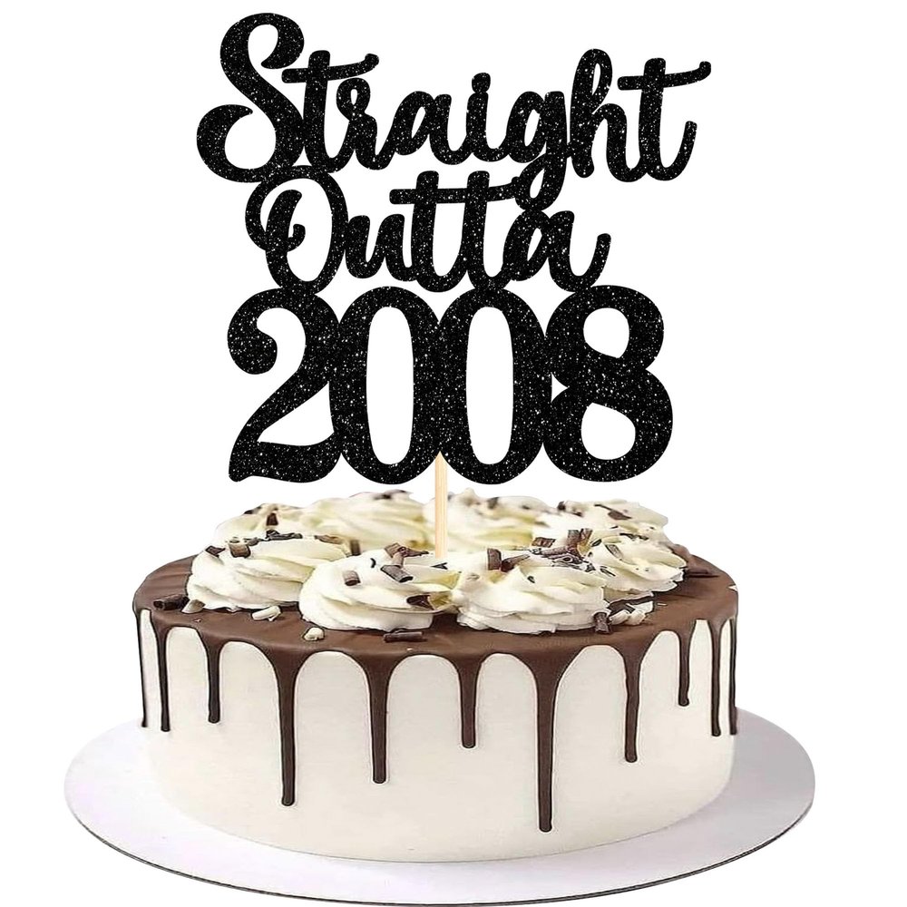 1 Pack 18th Birthday Cake Topper Glitter Straight Outta 2008 Eighteen Awesome Since 2008 Cake Pick 18 Fabulous Cupcake Decorations for 18th Birthday Wedding Anniversary Party Supplies Black