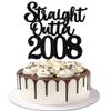 1 Pack 18th Birthday Cake Topper Glitter Straight Outta 2008 Eighteen Awesome Since 2008 Cake Pick 18 Fabulous Cupcake Decorations for 18th Birthday Wedding Anniversary Party Supplies Black view 1