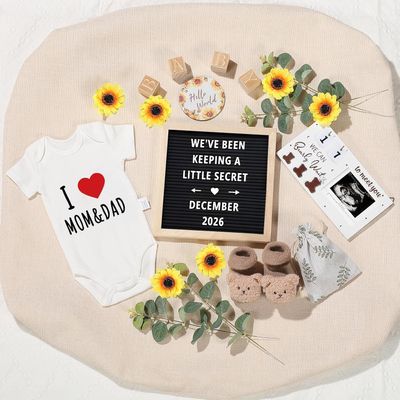 11 Pcs Pregnancy Announcement Set, Baby Reveal Ideas Include Felt Letter Board Sonogram Picture Frame Baby Bodysuit Bear Booties for Pregnancy Announcement Photo Props Coming Soon Baby Announcement