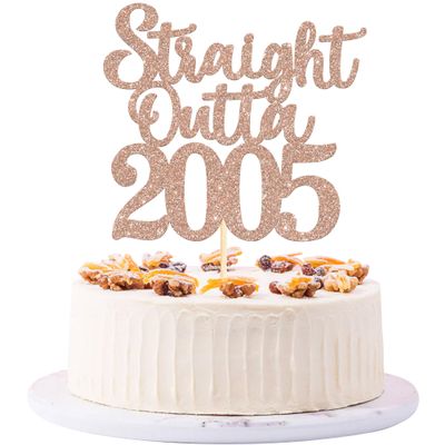 1 Pack 21st Birthday Cake Topper Glitter Straight Outta 2005 Twenty-one Awesome Since 2005 Cake Pick 21 Fabulous Cupcake Decorations for 21st Birthday Wedding Anniversary Party Supplies Rose Gold