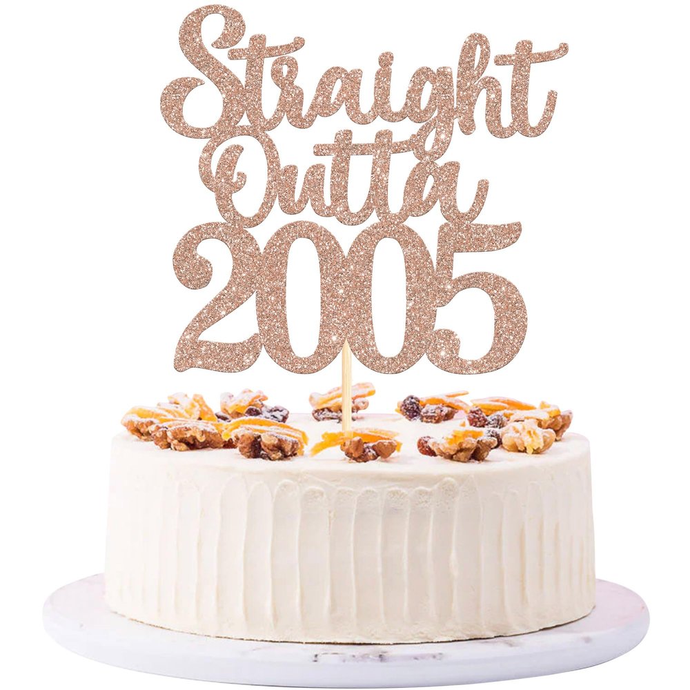 1 Pack 21st Birthday Cake Topper Glitter Straight Outta 2005 Twenty-one Awesome Since 2005 Cake Pick 21 Fabulous Cupcake Decorations for 21st Birthday Wedding Anniversary Party Supplies Rose Gold