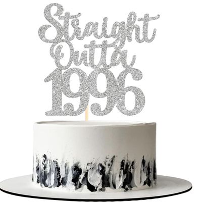 1 Pack 30th Birthday Cake Topper Glitter Straight Outta 1996 Thirty Awesome Since 1996 Cake Pick 30 Fabulous Cupcake Decorations for 30th Birthday Wedding Anniversary Party Supplies Silver