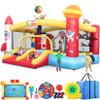 Whubefy Inflatable Bounce House Double Slide for Kids 3-6 Big Kids 8-12 Space Rocket Theme Large Bouncy Castle with 3 Obstacle Punching Pillars, Dual Basketball Hoops, Dart Board & Ball Toss Game view 1