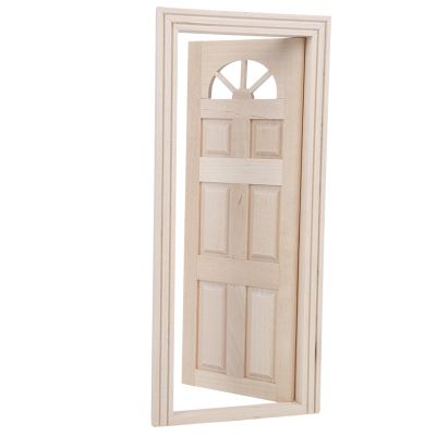 1/12 Dollhouse Door, Wooden Miniature Double Window Frame Door, DIY Birch Dollhouse Door Model Accessory, Decor for Colorful Life Scene (Six-Frame Door)
