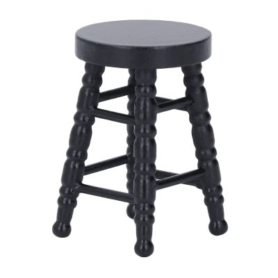 1:12 Scale Dollhouse Stool Chair,Miniature Wooden Stool Chair Furniture,Wooden Handcrafted Scene Ornament Model Miniature Round Stool Chair Toy (Black)