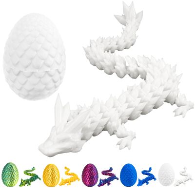 3D Printed Dragon Egg with Dragon Inside,12 Inch 3D Printed Dragon Egg Fidget ToyHome Office Decor Executive Desk Toys for Autism/ADHD (Silk White)