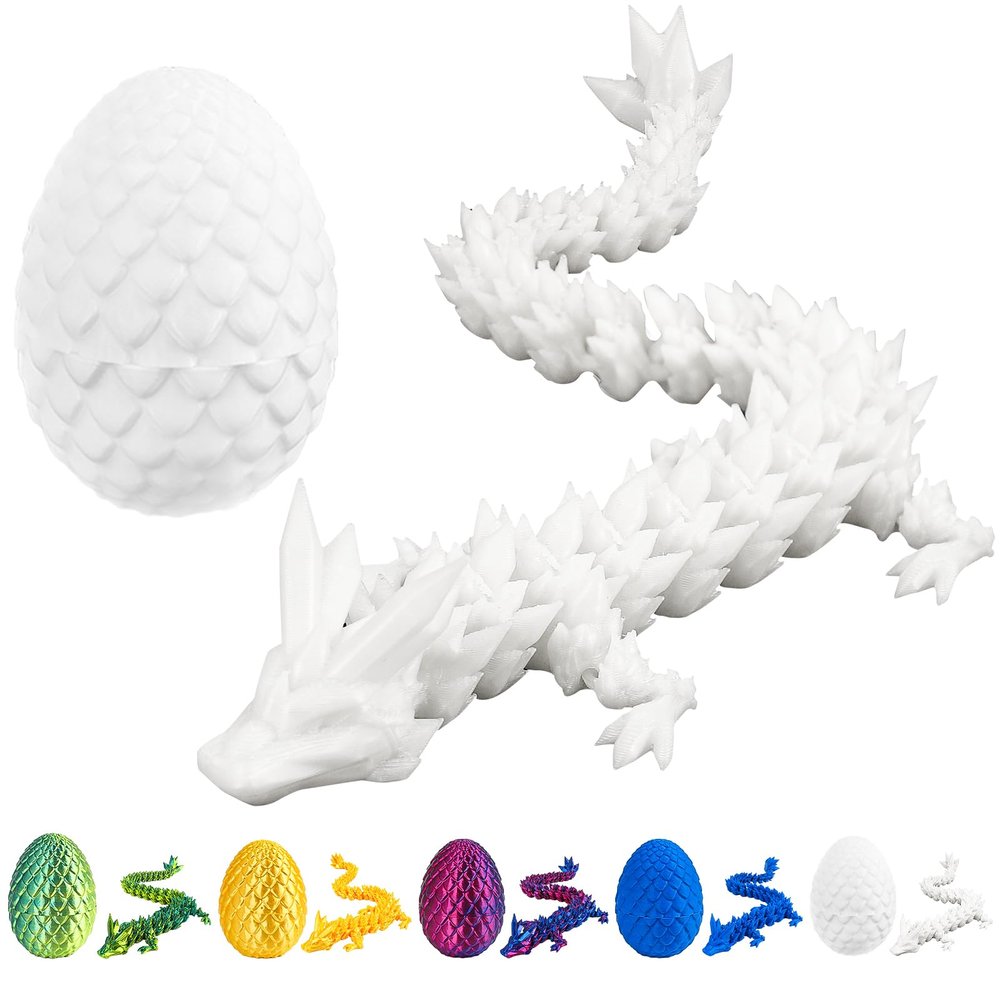 3D Printed Dragon Egg with Dragon Inside,12 Inch 3D Printed Dragon Egg Fidget ToyHome Office Decor Executive Desk Toys for Autism/ADHD (Silk White)