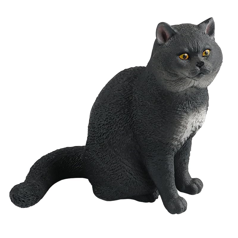 AENIMELY Black Cat Figurine Cute Shorthair Cat Toy Kitten Collectible Figure Hand Painted Farm Realistic Cat Animal Model Toys for Kids