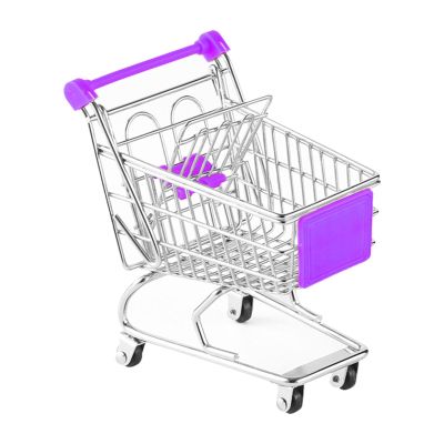 Mini Shopping Cart Desktop Organizer Supermarket Metal Handcart Toy Cosplay Game Play House Toys Fun Metal Model Decor, Violet