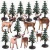 AENIMELY 16pcs White-Tailed Deer Figures and Christmas Tree Playset Woodland Jungle Animal Figurine for Christmas New Year Birthday Decorations view 1
