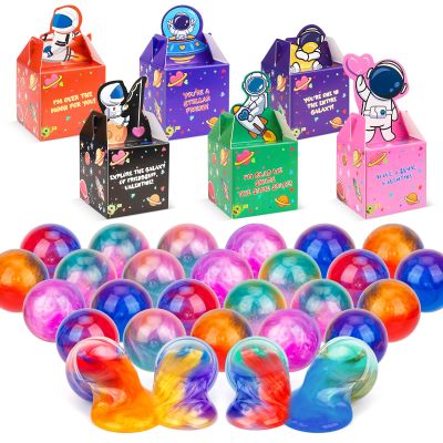 30 Pack Valentines Day Gifts for Kids, Valentines Galaxy Slime with Valentines Day Cards Space Gift Boxes, Valentine Classroom Favors Valentines Cards for Boys Girls Class Exchange Prizes
