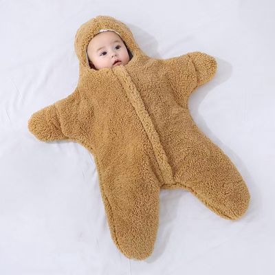 Lamb Wool Newborn Star Jumpsuit Sleeping Bag with Head and feet Connected (Khaki, 0-3M)