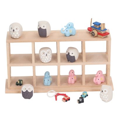 1: 12 Dollhouse Shelf Wood Resin 8 Grids Beautiful Appearance Dollhouse Storage Rack Elephant Owl Boat Car Decoration
