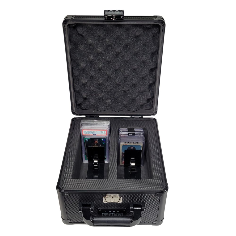 Card Titan Vault Trading Card Storage Box - Lockable Sports Cards Hard Case with Spring-Loaded Pushers for Top Loaders & Graded Cards - 2 Row