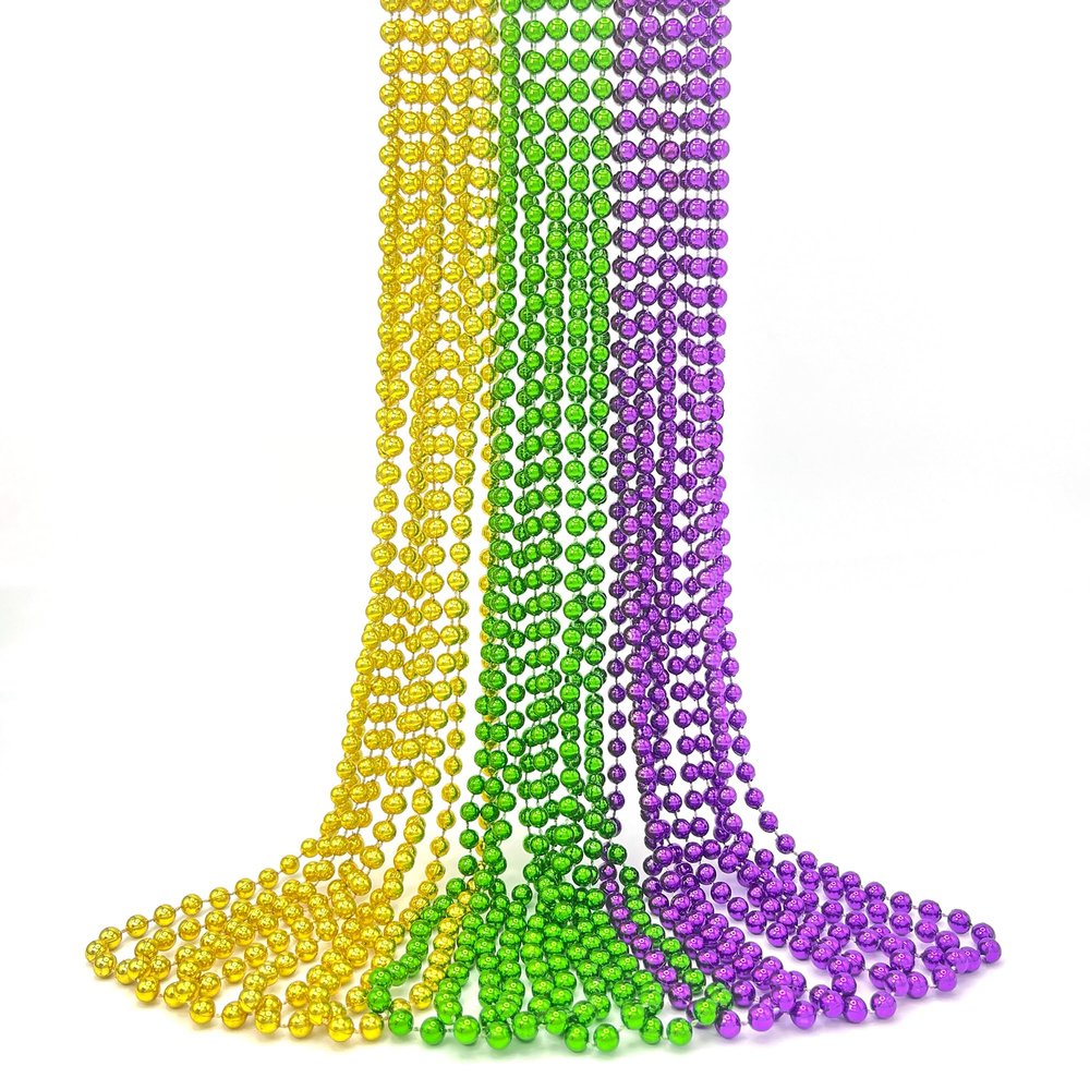 12 PCS Mardi Gras Beads Party Favors Packs, Purple Gold Green Party Necklace Supplies Parade Party Decorations Kid Toys Bulk Decor for Mardi Gras Birthday Baby Shower Pirate Christmas Bridal Carnival