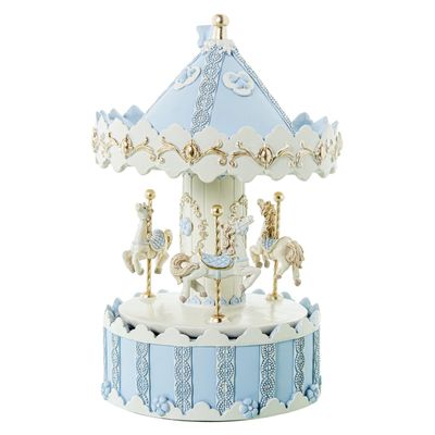 DRW Musical Carousel Resin with String in Blue and White 12 x 12 x 19 cm