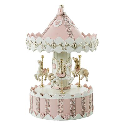 DRW White and Pink Resin Musical Carousel with String 12 x 12 x 19 cm