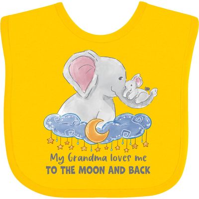 inktastic My Grandma Loves Me To the Moon and Back Elephant Family Baby Bib Yellow 3b110