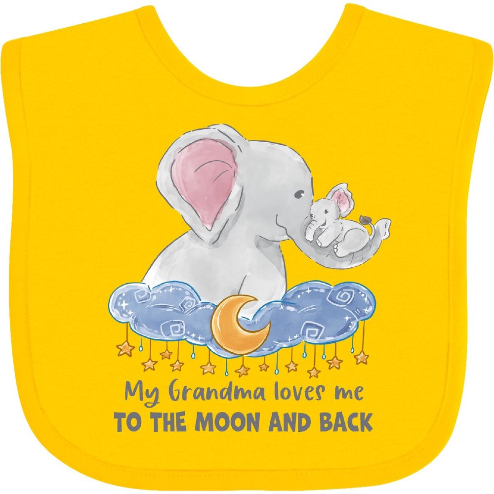 inktastic My Grandma Loves Me To the Moon and Back Elephant Family Baby Bib Yellow 3b110