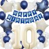 10th Birthday Decorations Blue White,Happy 10th Birthday Decorations with Navy Blue Silver Cream White Balloons Beige 10 Number Balloon Birthday Banner For Boys Girls Birthday Party Decor view 1