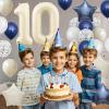 10th Birthday Decorations Blue White,Happy 10th Birthday Decorations with Navy Blue Silver Cream White Balloons Beige 10 Number Balloon Birthday Banner For Boys Girls Birthday Party Decor view 3