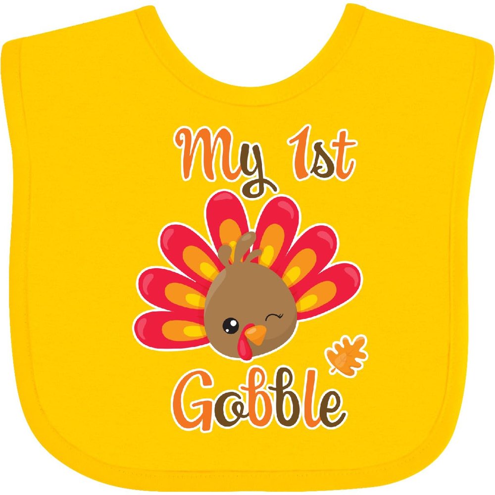 inktastic My 1st Gobble with Turkey Face Baby Bib Yellow 2d5c0