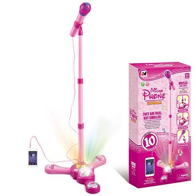 Kids Karaoke Machine with Adjustable Stand Kids Microphones for Singing Along with Rotational Flashing Stage Lights and Pedals Gift for Girls and Boys