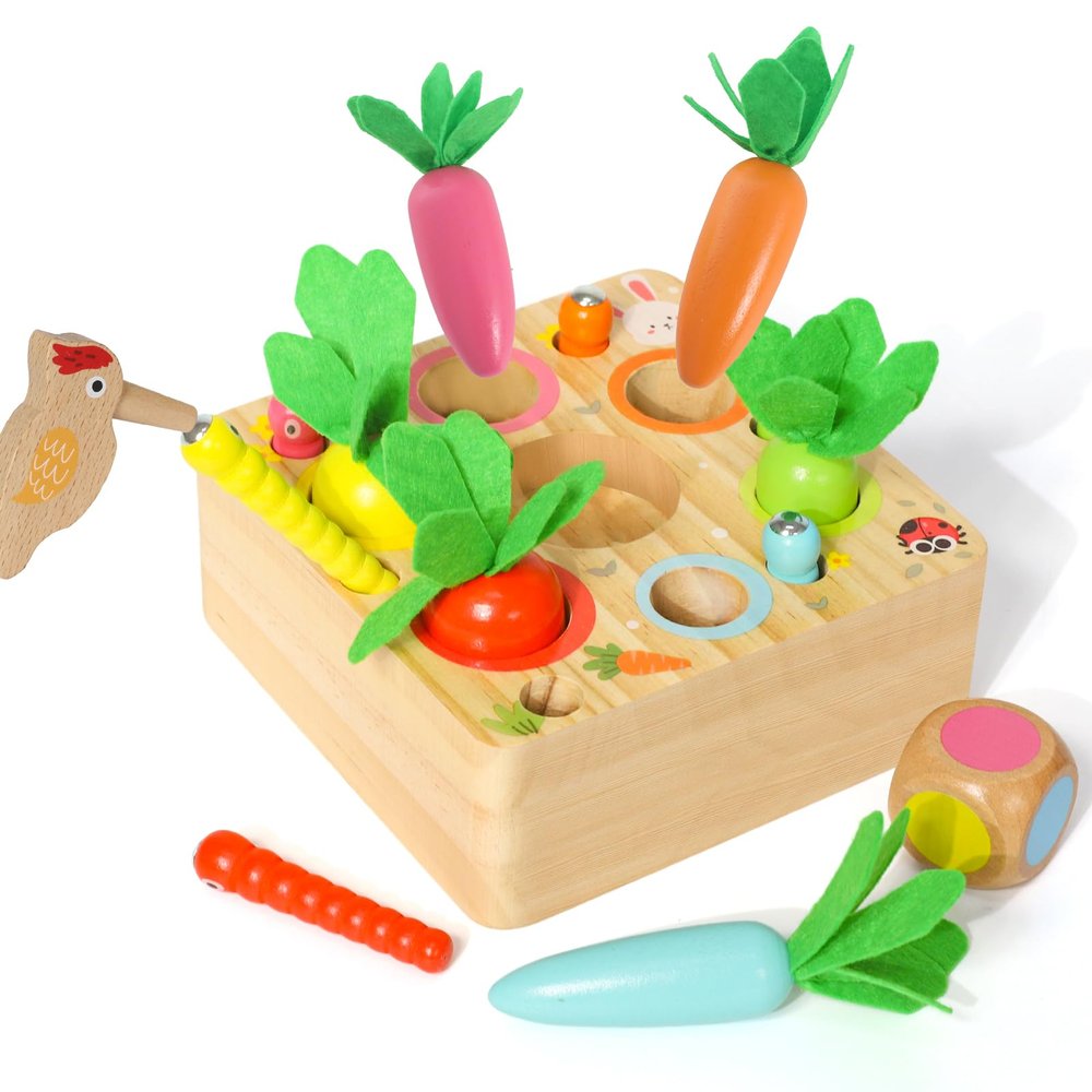 Ancaixin Montessori Toys for 1 Year Old, Magnetic Wooden Toys for 12 Months Boys and Girls, Educational Carrot Toy for Toddlers, Shape Sorting Matching Puzzle for Kids 1 2 3, Birthday Easter Gifts