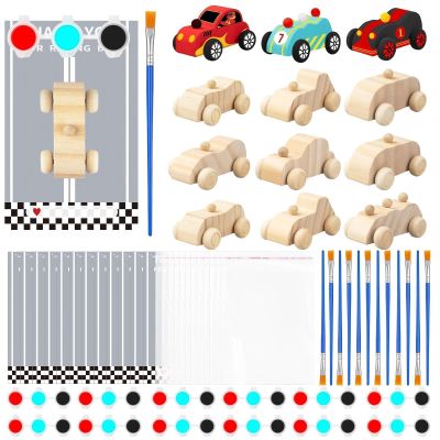 12 Sets Race Car Painting Party Favors Wooden Car Craft Set, Unfinished Wood Cars Shapes with Paint Supplies, Cards and Gift Bags, Bulk Event and Party Favor Supplies