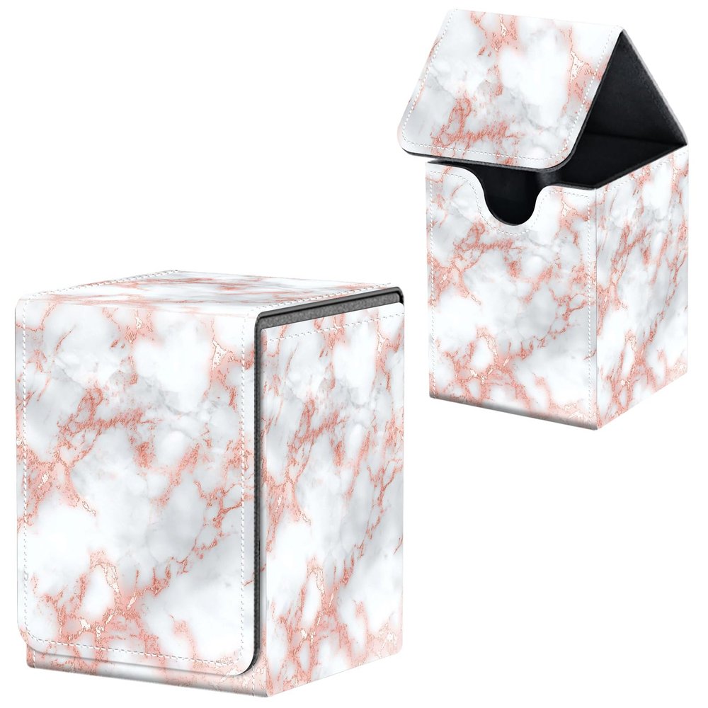BVCLKJPOI Card Deck Box for Commander Deck Box, MTG Deck Box Fits 100+ Double/150+ Single Sleeved Cards, PU Leather Strong Magnet Waterproof Card Case for TCG CCG Trading Card Games, White Marble