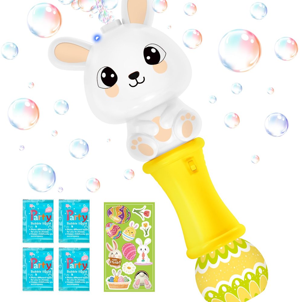 SpringFlower Easter Bubble Wand for Kids, Bubble Maker with LED Light-Up Effect for Girls Boys, Bubble Toy for Easter Party Favor Supplies, Easter Basket Essentials, Easter Basket Stuffers Fillers