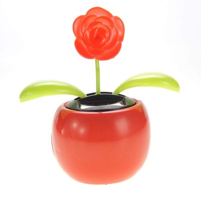 Pink Solar Flower Toy  Cute Dancing Flower Powered by Solar Energy for Home or Car Decor (RED)