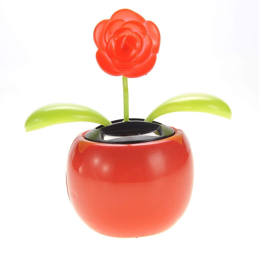Pink Solar Flower Toy  Cute Dancing Flower Powered by Solar Energy for Home or Car Decor (RED)