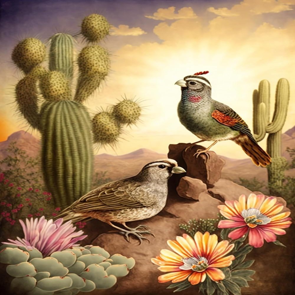 1000 Piece Adult Puzzle, Desert Cactus Flowers and Birds, Children's Puzzle Game Educational Gift, Room Decor