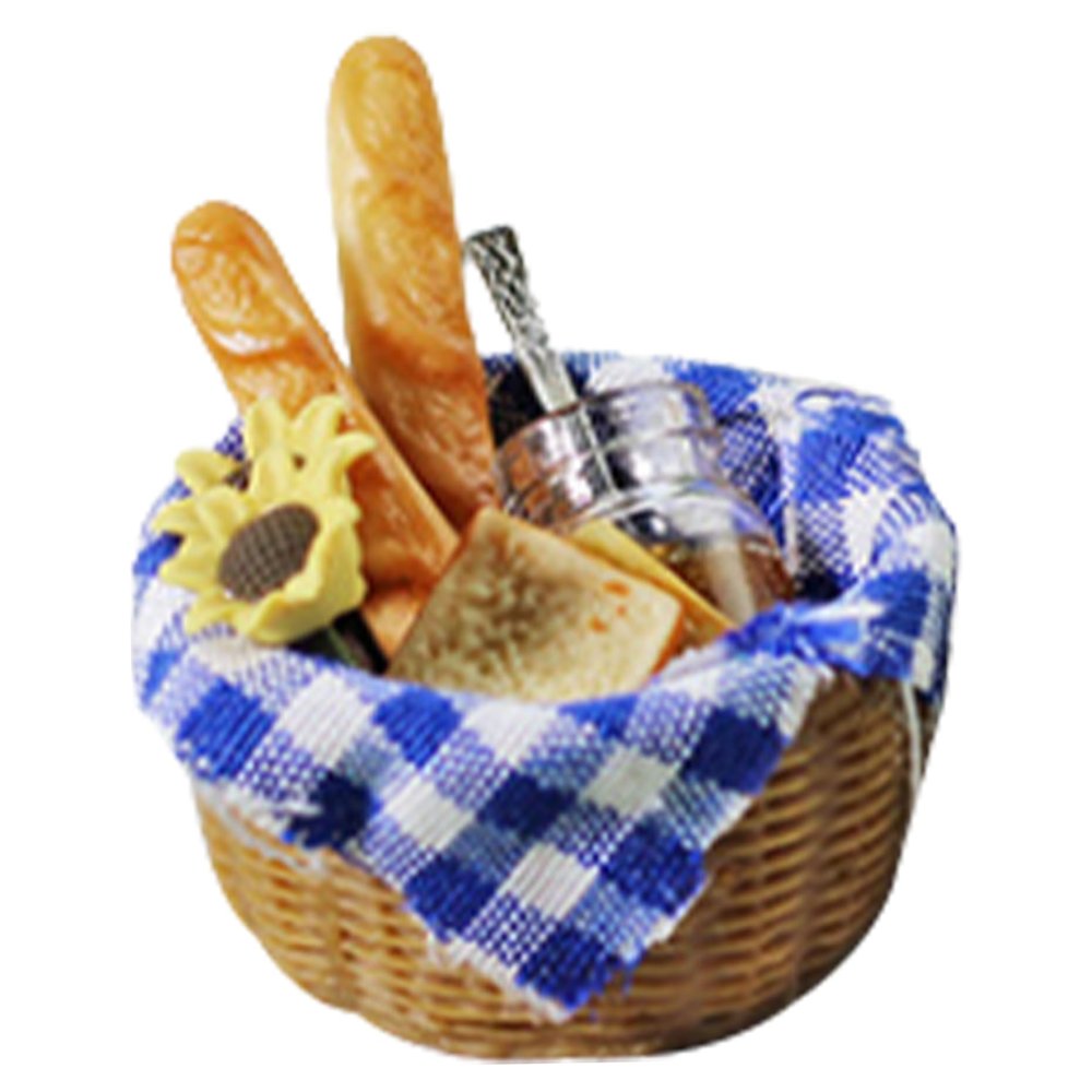 Meyrwoy Miniature Food for 1:6/1:12 Dollhouse - Realistic Bread, Honey, Picnic Cloth - Blue, Resin, Glass, Cloth - Picnic Occasion