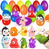 24 Pack Prefilled Easter Eggs with Animal Popping Eyes Toys, Squeeze Toys with Popping Eyes for Easter Hunt, Basket Stuffers Filler, Easter Party Favors, Classroom Prize, Surprise Egg view 1