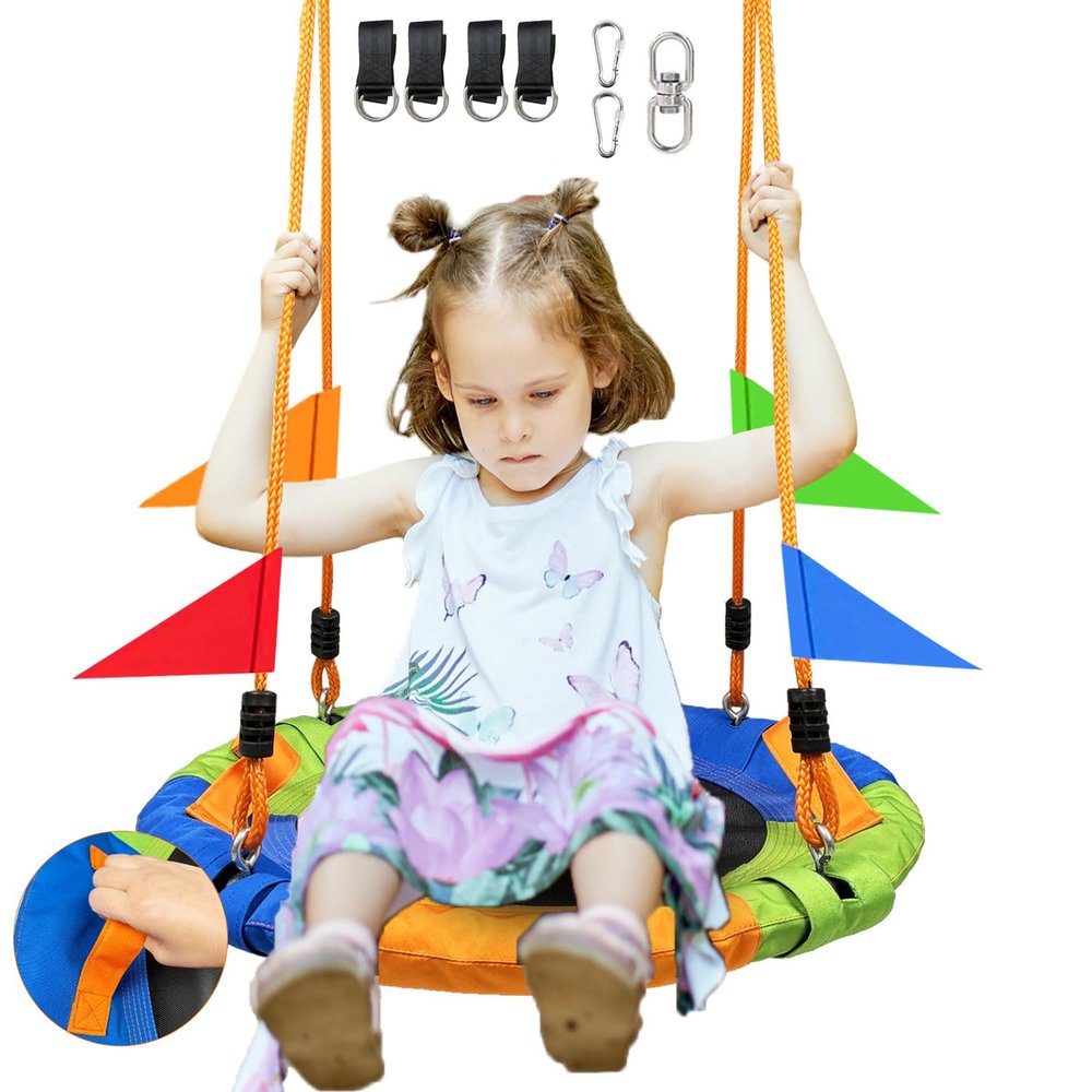 24 Inch Tree Swing Spider Web Tree Swing,700Lb Weight Capacity,900D Oxford Waterproof with Handles, with 71" Adjustable Hanging Strapsfor Backyard,Gifts for Kids Playground (24Inch-3Colors)