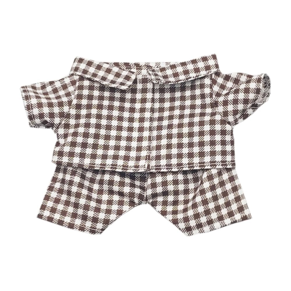 niannyyhouse 10cm 15cm 20cm Plush Doll Clothes Shirt Pants Multi-Color Plaid Pajama Set Doll Dressup (Brown, 20cm)