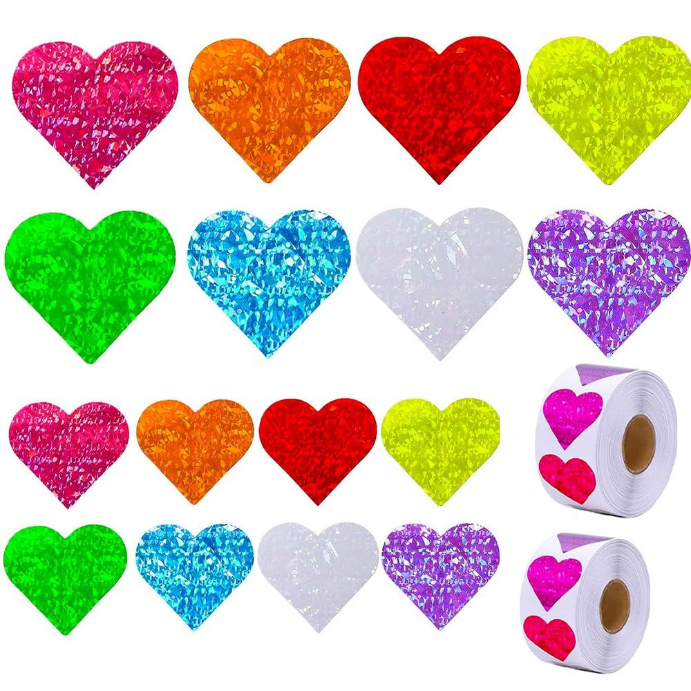 1000Pcs Shining Laser Heart Stickers,1Inch Scrapbook Heart & 1.5inch Romance Love Stickers for Kids Valentines Day Supplies Valentines Day Mothers Day Decor