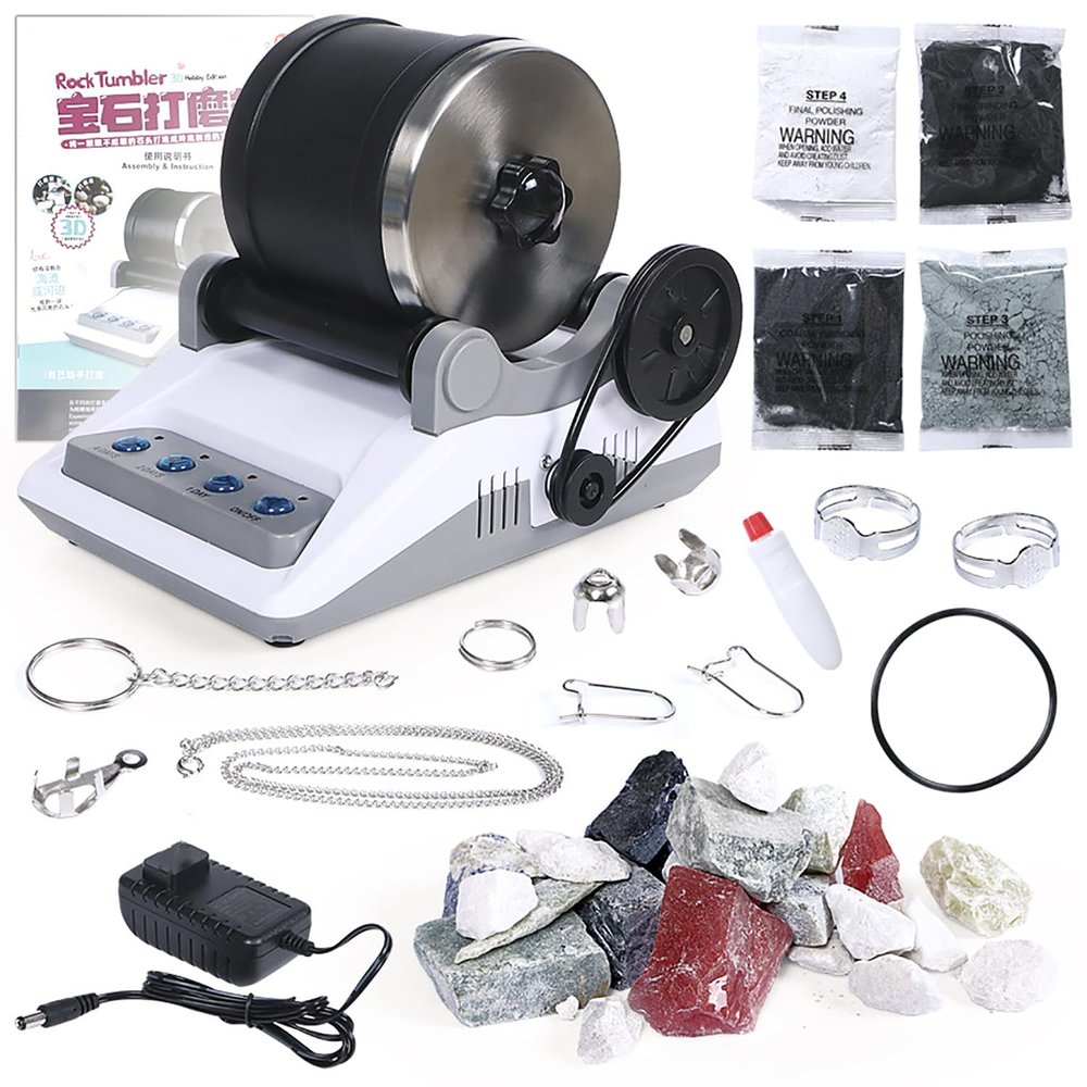 DIY Stone Polisher, Rock Tumbler Kit, Rock Tumbler Polisher Kit with Timmer Buttons, Detachable Roller, with Button 7 Day Polishing Timer, Gift for Adults and Kids, Suitable Making Gemstones, Rock