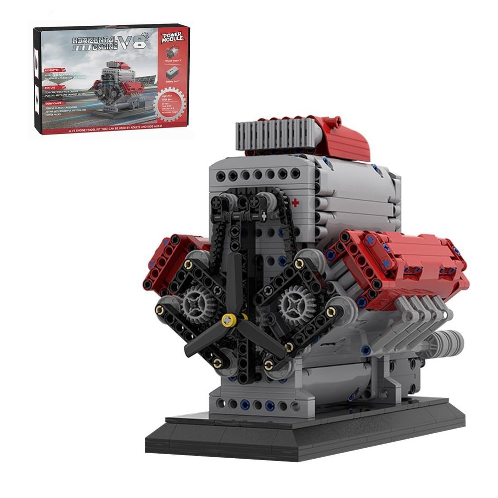 Aetheria V8 Engine Building Bricks That Works, V8 Engine with Supercharger Camshafts, MOC Engine Designed by Bricktec Designs, DIY STEM Blocks Collectors & Enthusiasts Gift for Adult-1054 Pieces