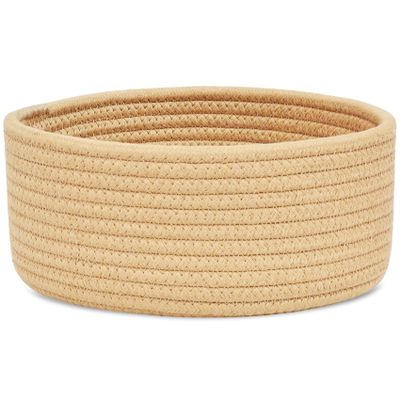 ABenkle Small Woven Basket, Empty Tiny Shallow Storage Basket, Mini Cotton Rope Baskets, Round Decorative Hamper, Basket Storage Bins for Toys, Spa, Socks, Nursery, Living Room