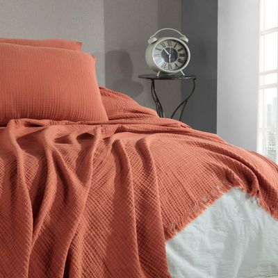 100% Cotton Skin Friendly Baby Blanket, 4-Layer Muslin Lightweight and Breathable Blanket for Summer, Soft Gauze Throw (Terracotta, Baby - 40x40 inches - 100x100 cm)