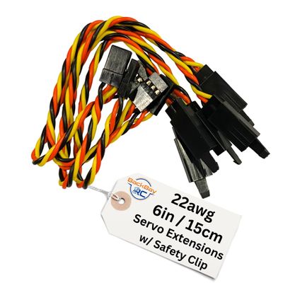 BackBay R/C 15cm / 6in 22awg Twisted Servo Extension Cable with Locking Safety Clip - 60 Strands for RC Vehicles, Drones, E-Bikes - 5 Wires per Pack
