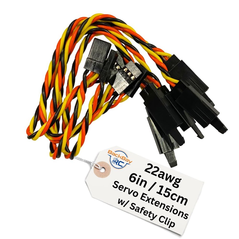 BackBay R/C 15cm / 6in 22awg Twisted Servo Extension Cable with Locking Safety Clip - 60 Strands for RC Vehicles, Drones, E-Bikes - 5 Wires per Pack