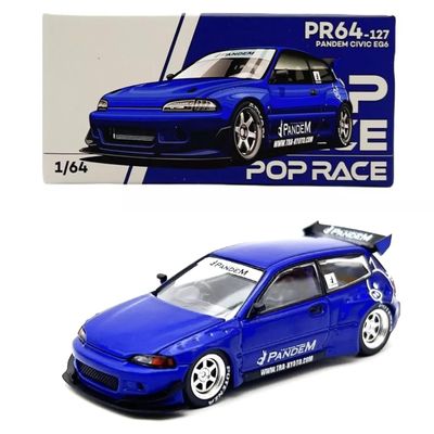 1:64 Diecast Model Car Compatible with Honda Civic (EG6) v1.5 PANDEM Metallic Blue Limited Edition by Pop Race PR640127