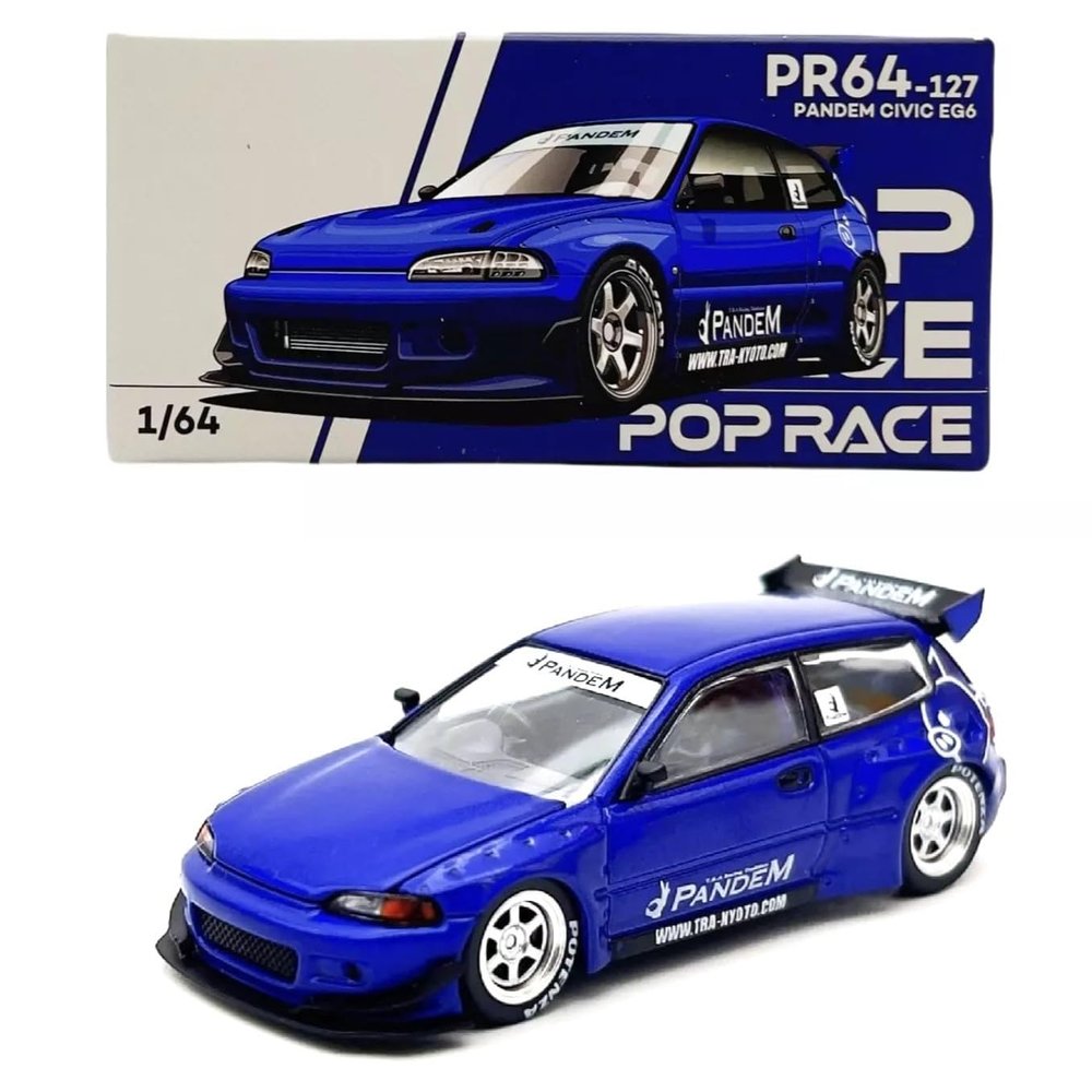 1:64 Diecast Model Car Compatible with Honda Civic (EG6) v1.5 PANDEM Metallic Blue Limited Edition by Pop Race PR640127